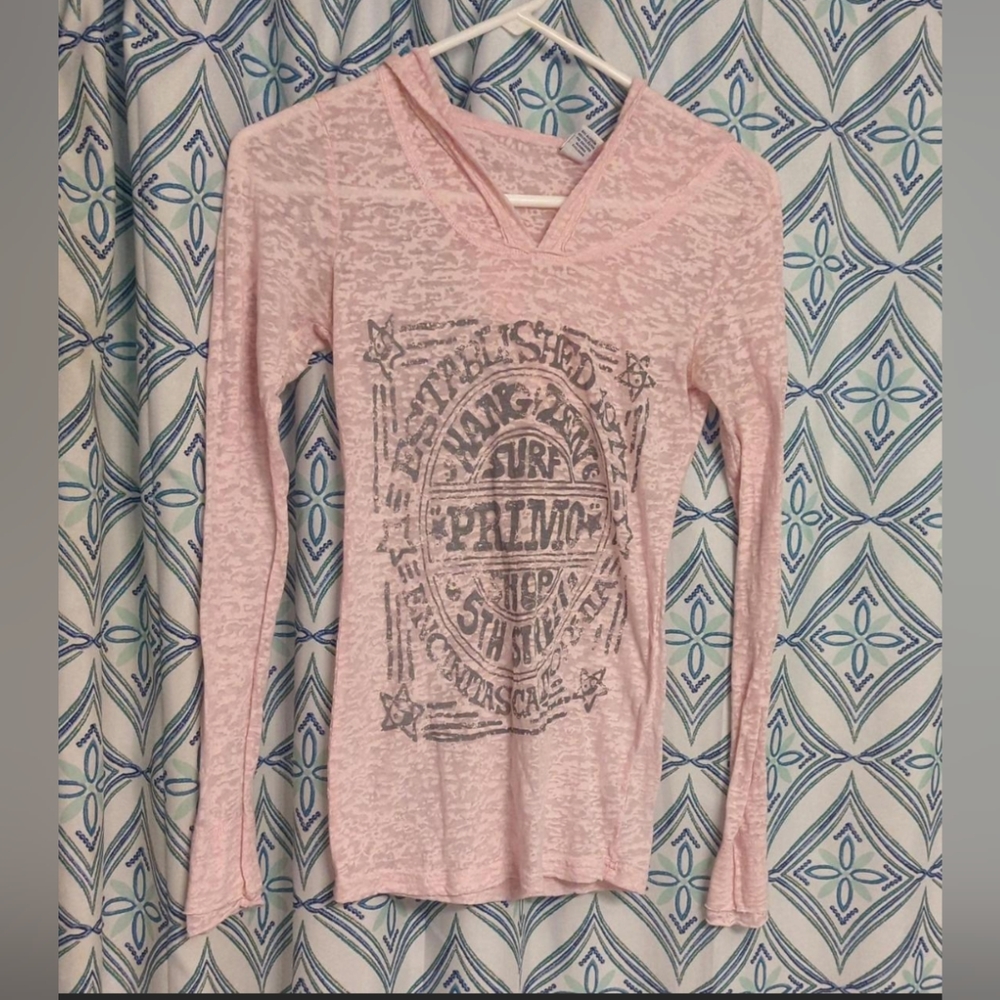 Y2K pink top hoodie fits S  sheer amazing condition surf skate boho